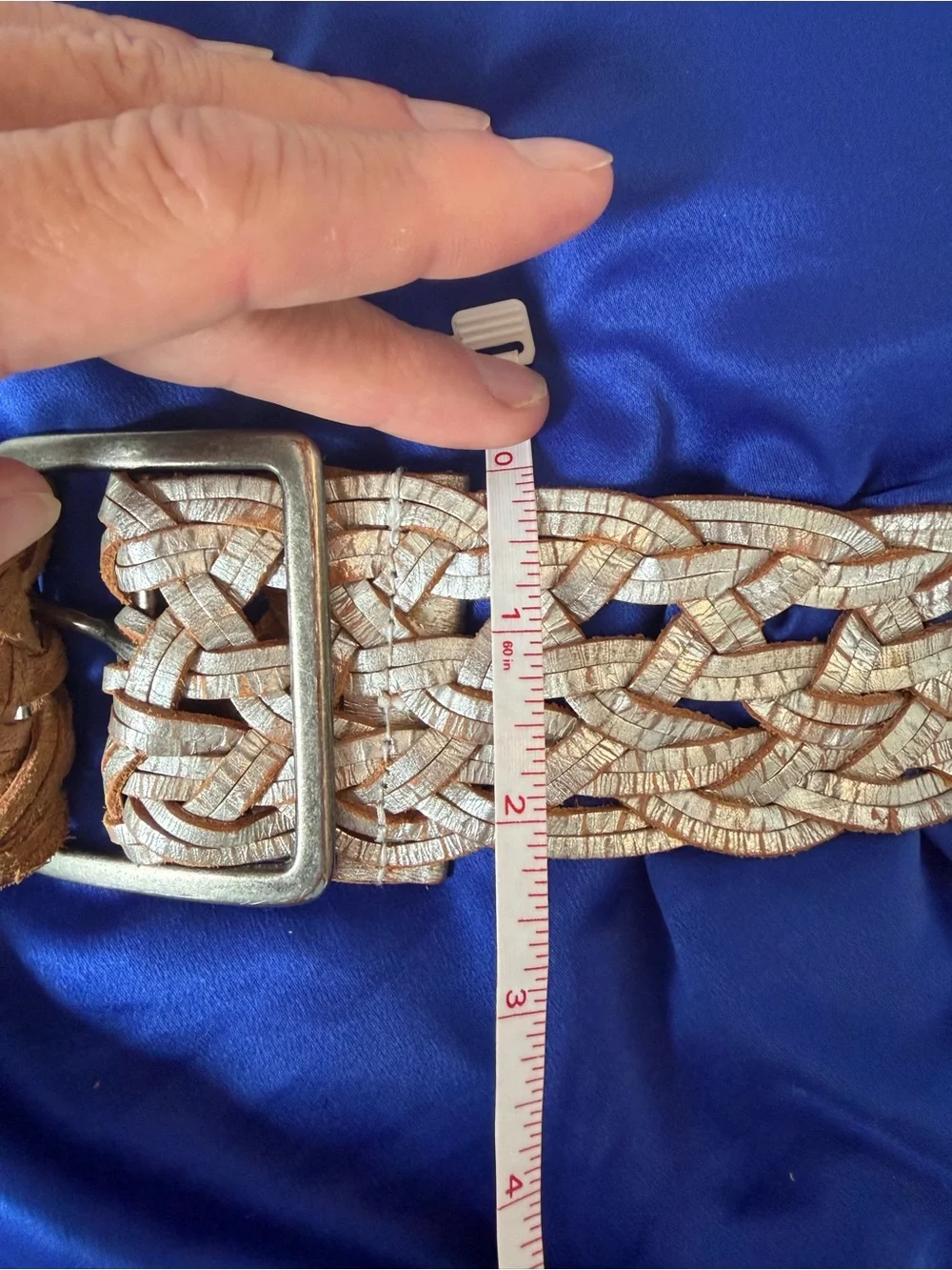 Silver leather braided belt